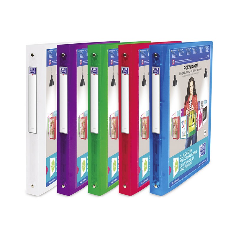 Classeur personnalisable transparent - 4 anneaux- Pour format 21x29,7 cm avec porte étiquette - Dos 30 mm (coloris assortis)