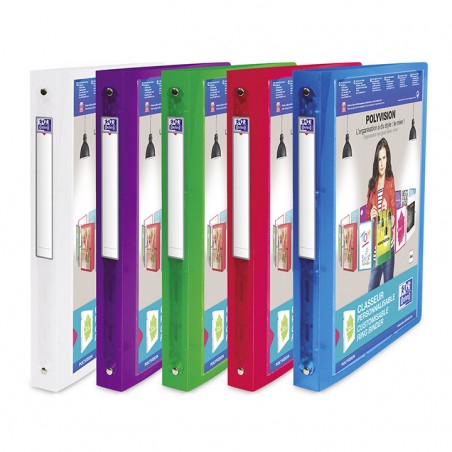 Classeur personnalisable transparent - 4 anneaux- Pour format 21x29,7 cm avec porte étiquette - Dos 30 mm (coloris assortis)
