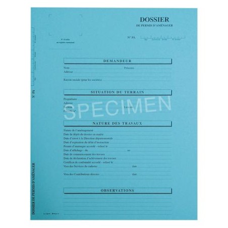 Chemise de classement pour Permis d'Aménager (lot de 10)