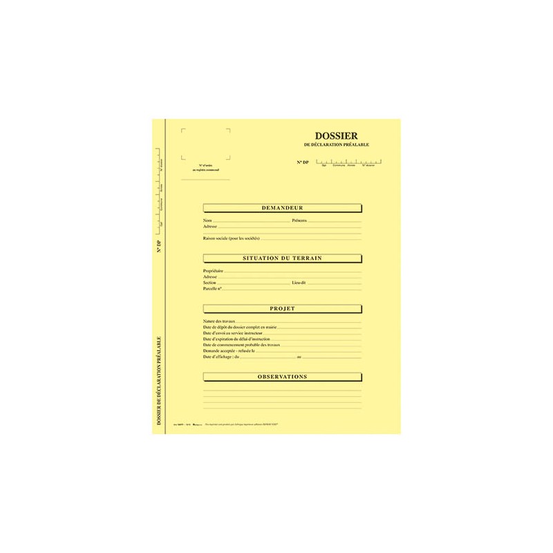 Dossier "Déclaration Préalable" - Paquet de 10 - Jaune