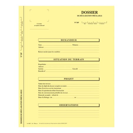 Dossier "Déclaration Préalable" - Paquet de 10 - Jaune